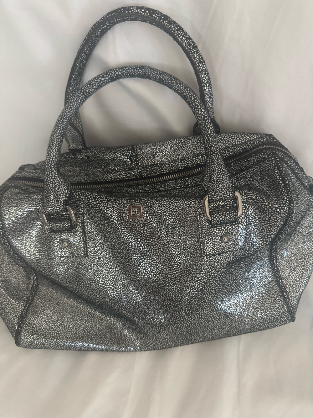 Lodis Metallic Silver Satchel Handbag